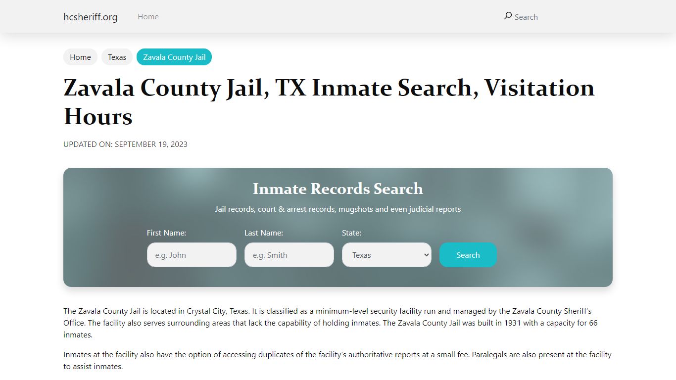 Zavala County Jail, TX Inmate Search, Visitation Hours